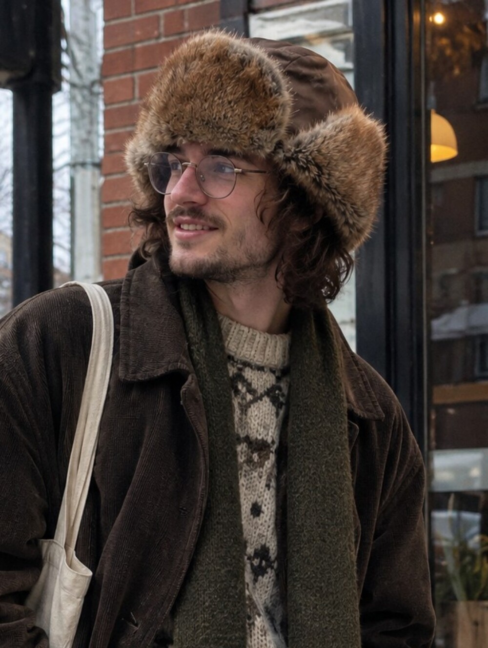 Vintage Canadian Fur Trapper Hat Brown 53cm Aviator Winter Hat